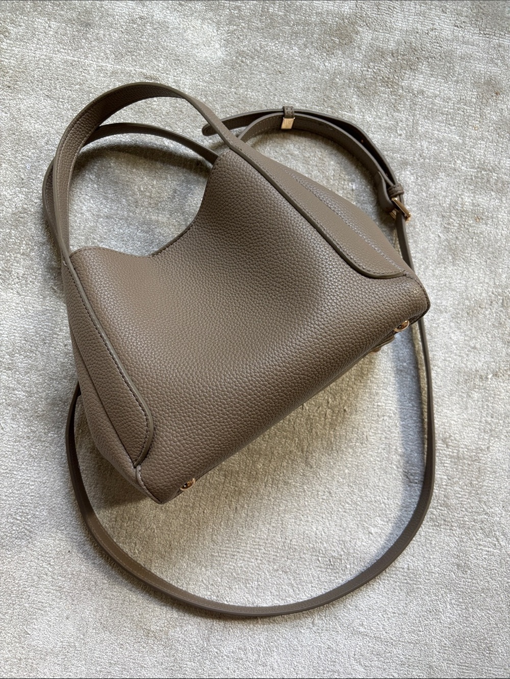 Taupe Pebbled Vegan Leather Shoulder Bag with Long Strap